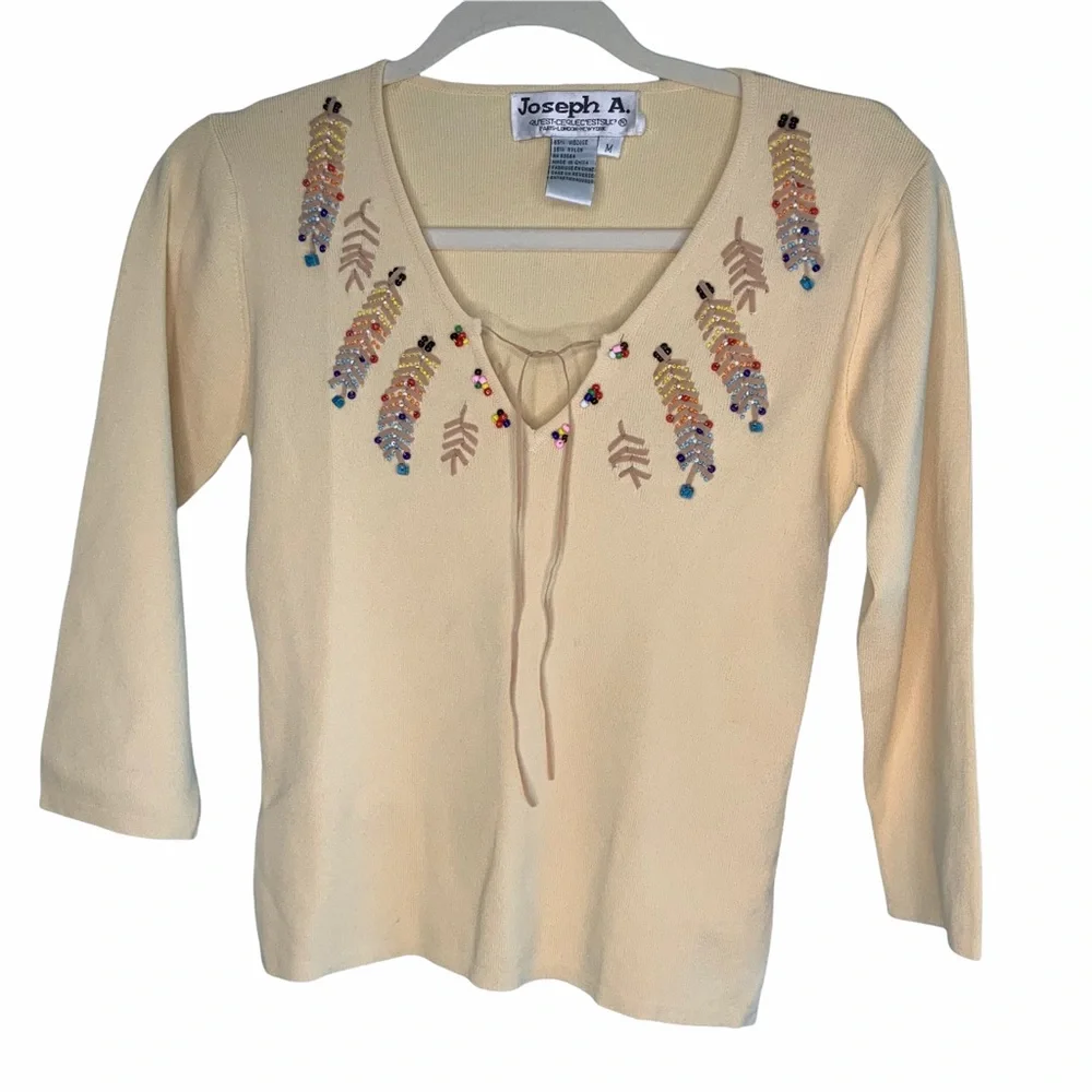 Joseph A. Sweater Pullover Tan Feather design M Southwestern - Picture 1 of 5